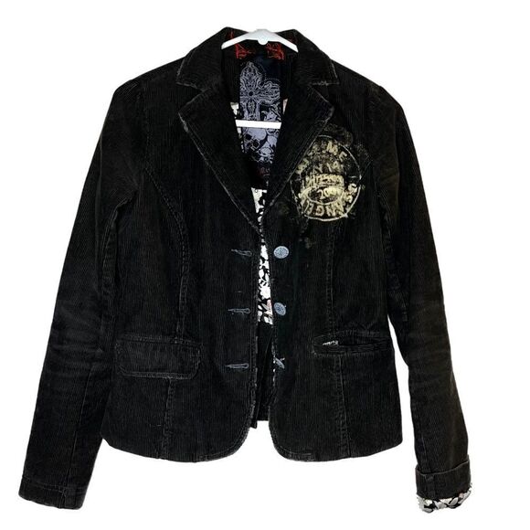 Miss Me Jackets & Blazers - Miss Me Brown Distressed Corduroy Jacket Embroidered Long Sleeve Blazer Grunge S